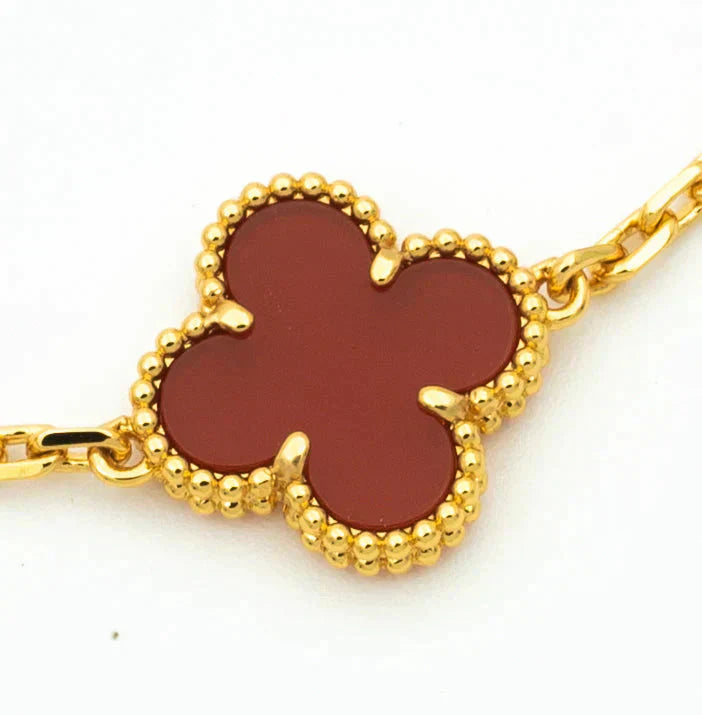 [Luxery] CLOVER 5 MOTIF RED CORNELIAN BRACELET COLLECTION