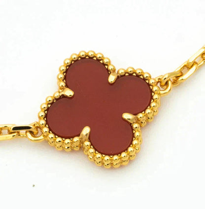 [Luxery] CLOVER 5 MOTIF RED CORNELIAN BRACELET COLLECTION