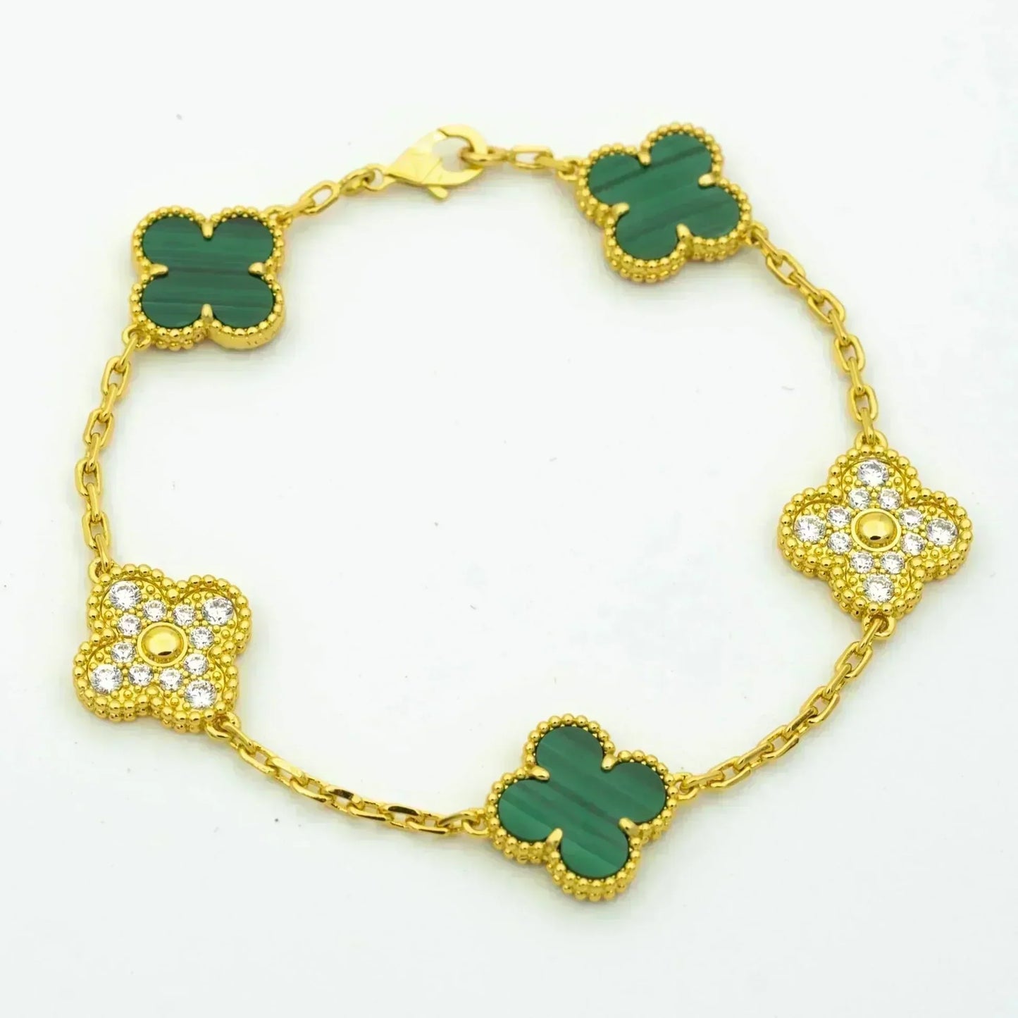[Luxery] CLOVER 5 MOTIF MALACHITE BRACELET COLLECTION