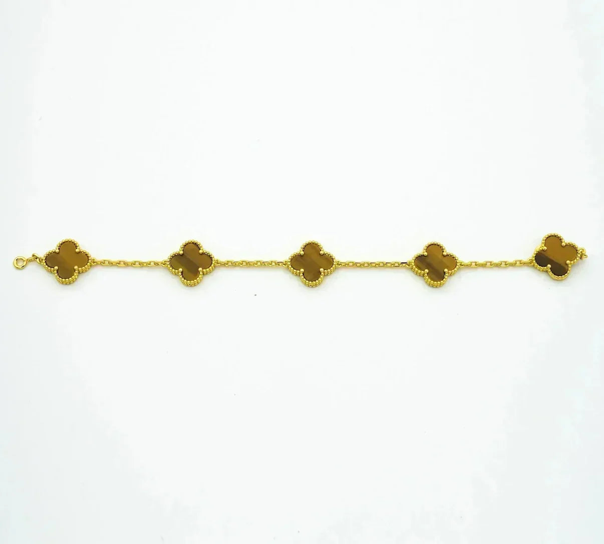 [Luxery] CLOVER 5 MOTIFS TIGER EYE BRACELET COLLECTION