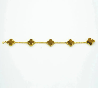 [Luxery] CLOVER 5 MOTIFS TIGER EYE BRACELET COLLECTION