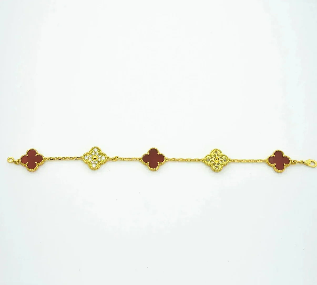 [Luxery] CLOVER 5 MOTIF RED CORNELIAN BRACELET COLLECTION