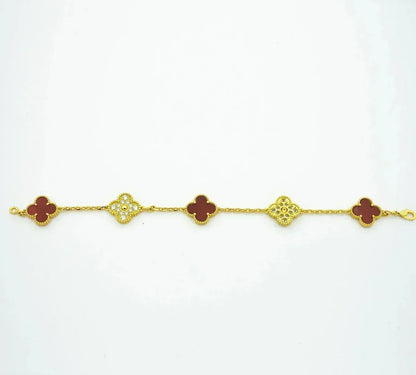 [Luxery] CLOVER 5 MOTIF RED CORNELIAN BRACELET COLLECTION