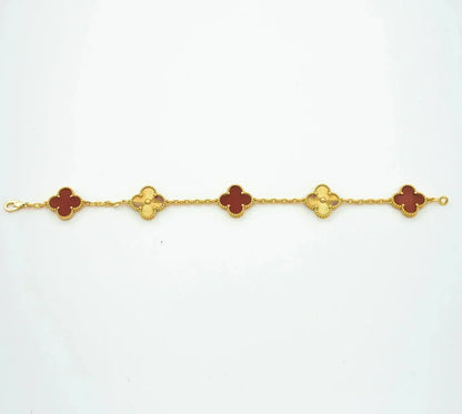 [Luxery] CLOVER 5 MOTIF RED CORNELIAN BRACELET COLLECTION