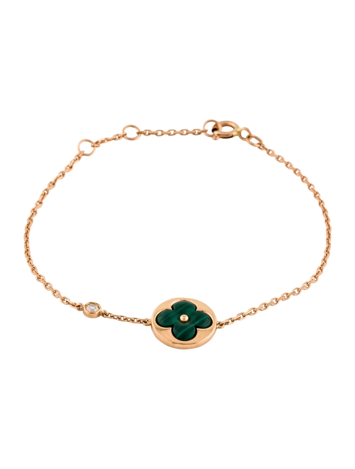 [Luxery]SUN MALACHITE 1 DIAMOND PINK GOLD BRACELET