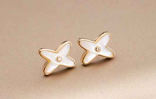 [Luxery]JEUX DE WHITE MOP ROSE GOLD DIAMOND EARRINGS