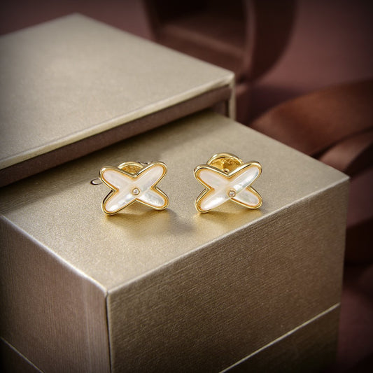 [Luxery]JEUX DE WHITE MOP GOLD DIAMOND EARRINGS