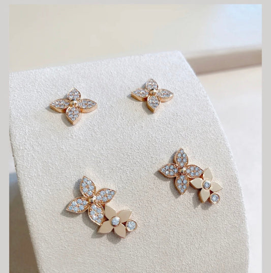 [Luxery]STAR BLOSSOM STUD EARRINGS PINK GOLD DIAMONDS