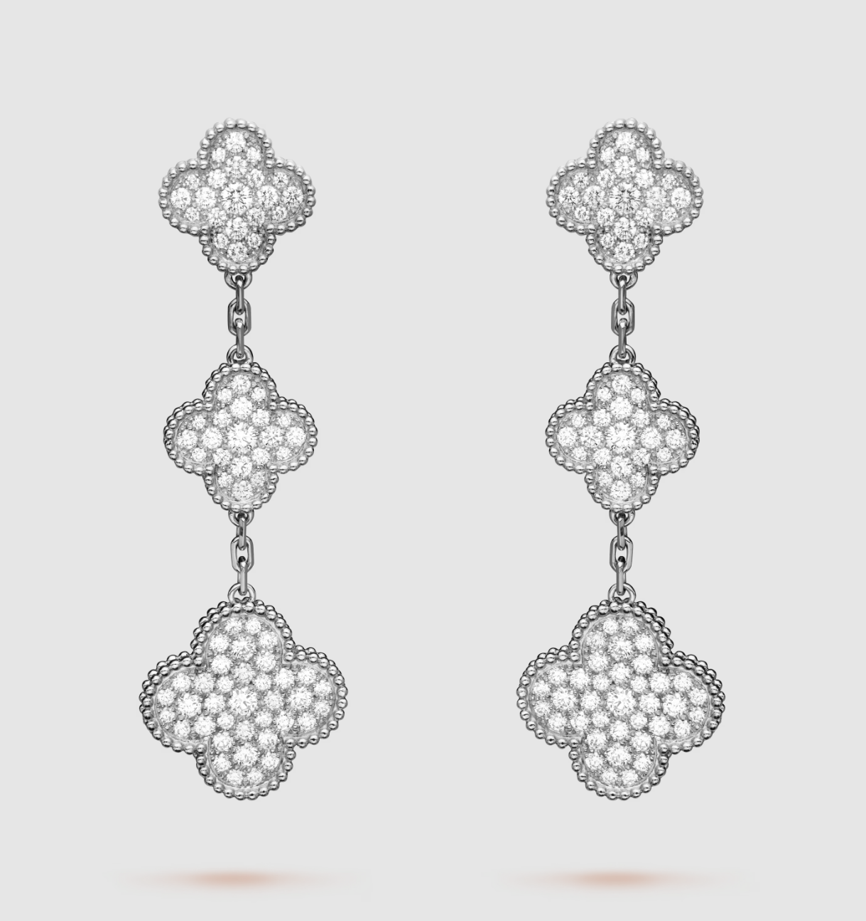 [Luxery]CLOVER 3 MOTIF DIAMOND SILVER DROP EARRINGS