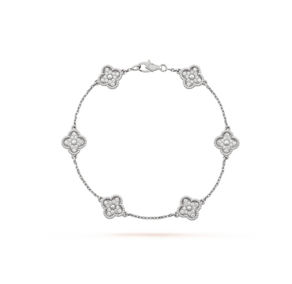 [Luxery]CLOVER 6 MOTIF SILVER DIAMOND BRACELET