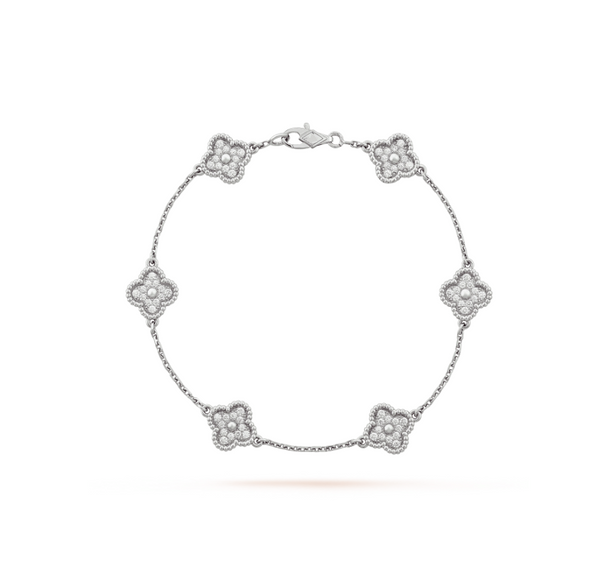 [Luxery]CLOVER 6 MOTIF SILVER DIAMOND BRACELET