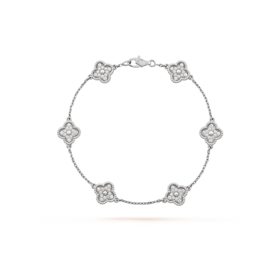 [Luxery]CLOVER 6 MOTIF SILVER DIAMOND BRACELET
