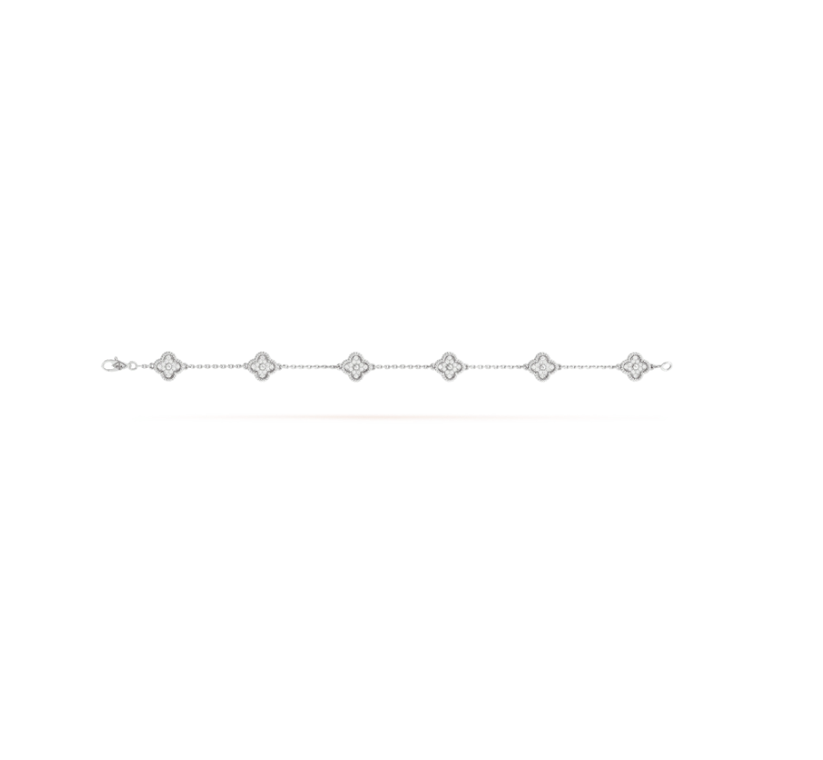 [Luxery]CLOVER 6 MOTIF SILVER DIAMOND BRACELET