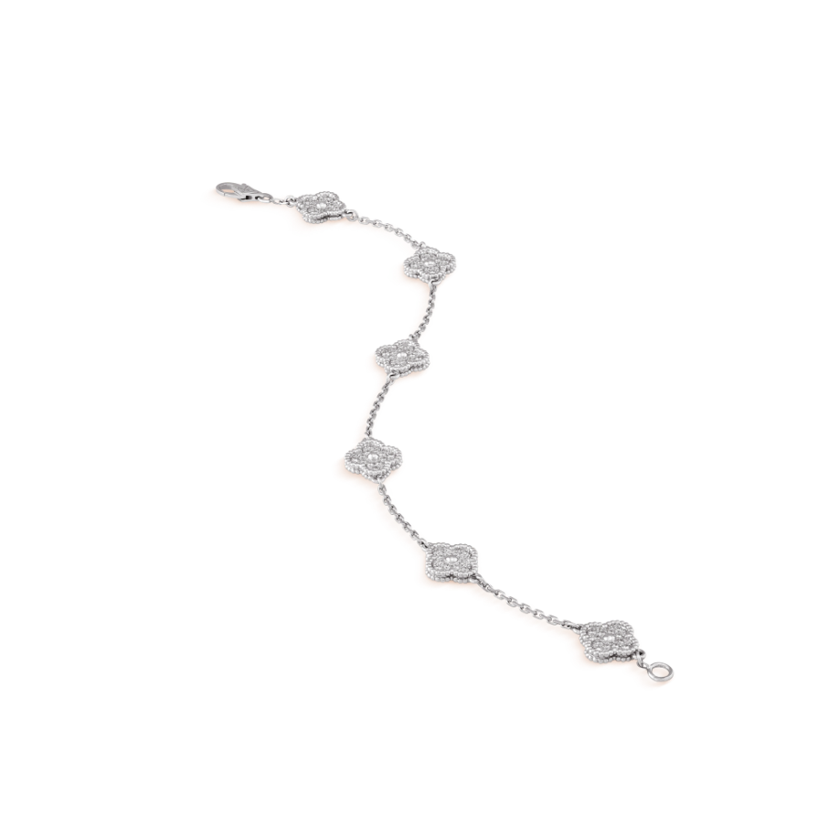 [Luxery]CLOVER 6 MOTIF SILVER DIAMOND BRACELET