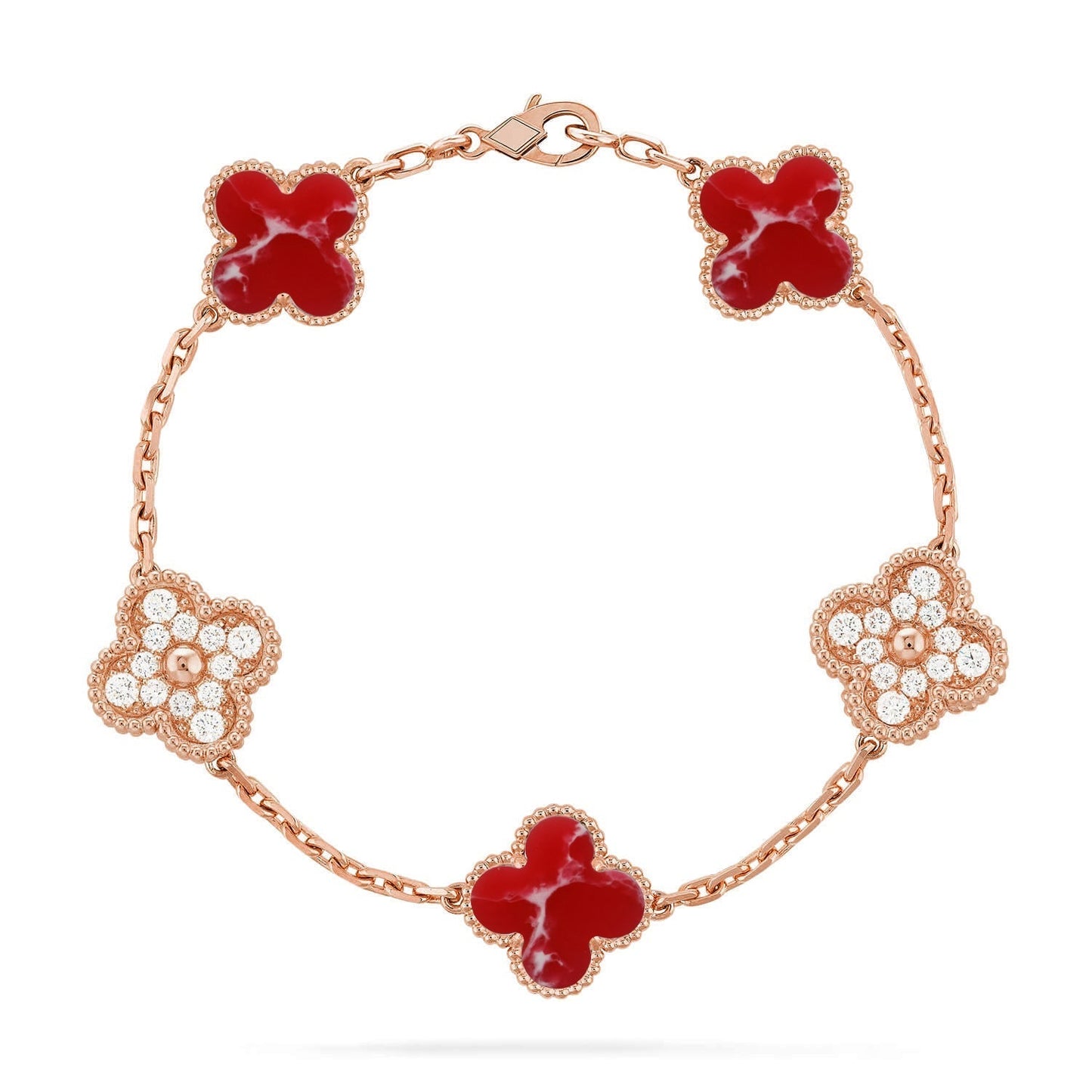 [Luxery]CLOVER 5 MOTIF RED PATTERN BRACELET COLLECTION