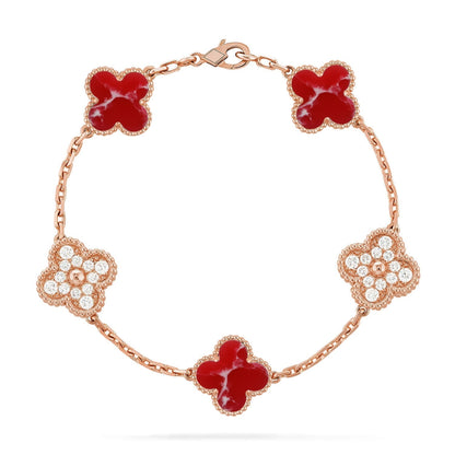 [Luxery]CLOVER 5 MOTIF RED PATTERN BRACELET COLLECTION