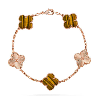 [Luxery] CLOVER 5 MOTIFS TIGER EYE BRACELET COLLECTION
