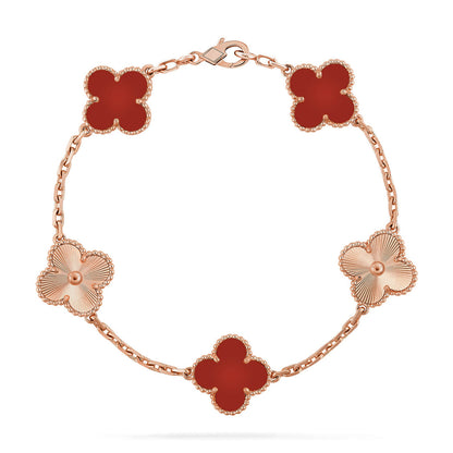 [Luxery] CLOVER 5 MOTIF RED CORNELIAN BRACELET COLLECTION
