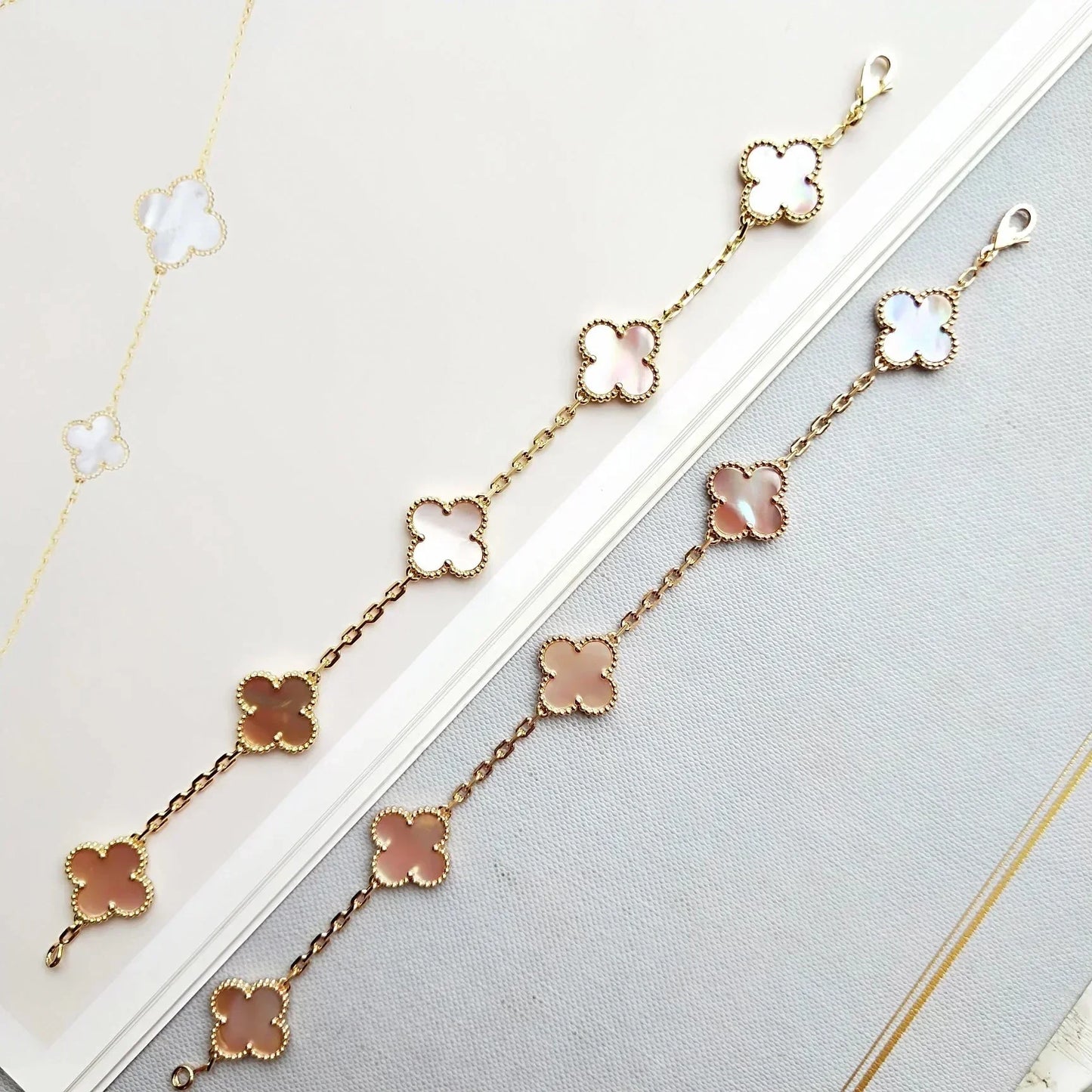 [Luxery] CLOVER 5 MOTIFS  PINK MOP BRACELET COLLECTION
