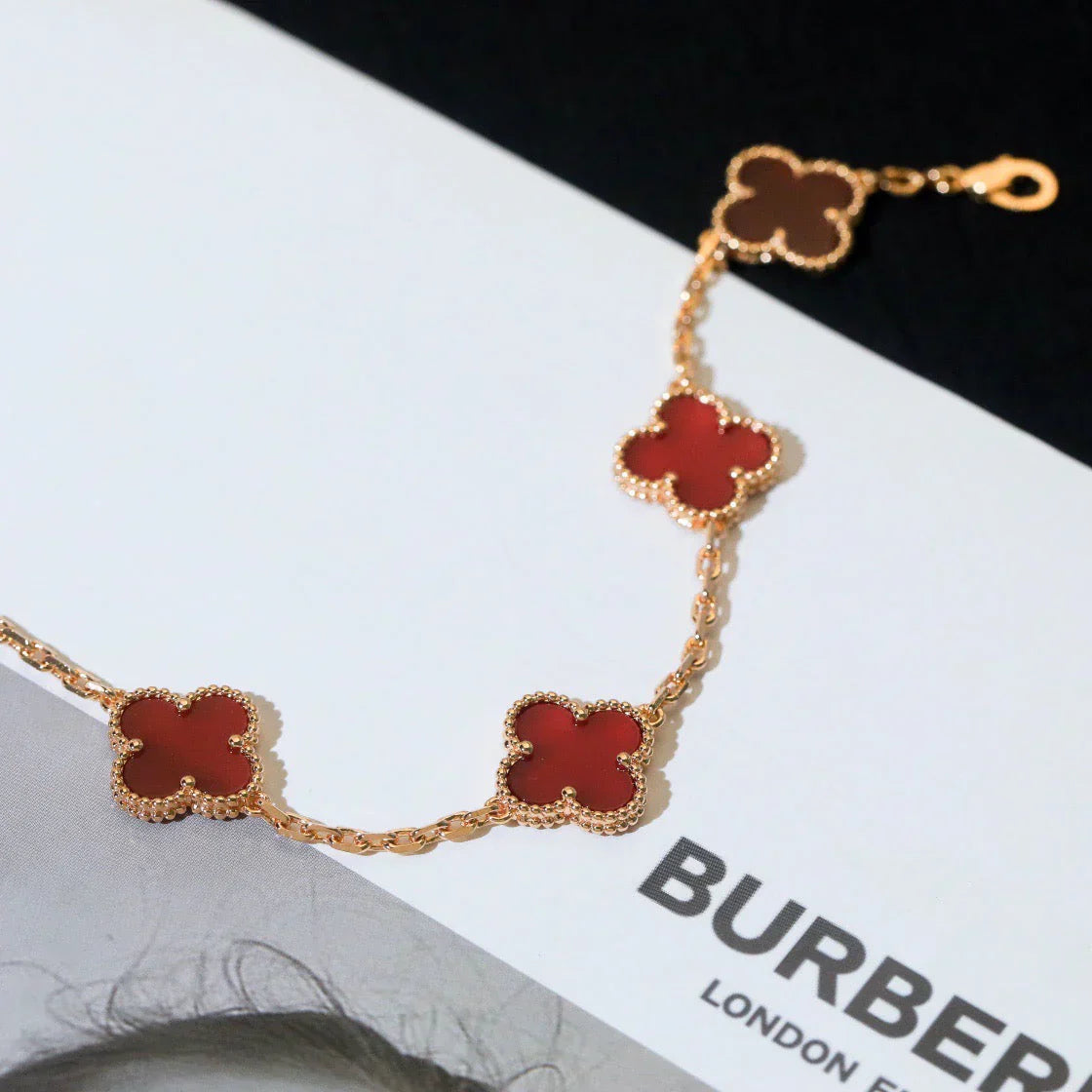 [Luxery] CLOVER 5 MOTIF RED CORNELIAN BRACELET COLLECTION