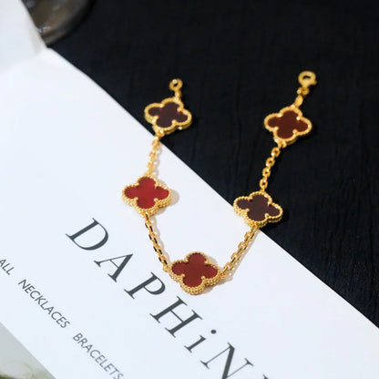 [Luxery] CLOVER 5 MOTIF RED CORNELIAN BRACELET COLLECTION