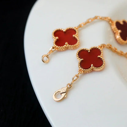 [Luxery] CLOVER 5 MOTIF RED CORNELIAN BRACELET COLLECTION