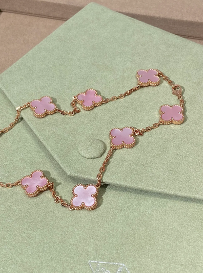 [Luxery Jewellery] Pink Necklace with Ten Clover Designs