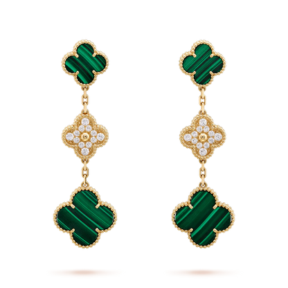 [Luxery]CLOVER EARRINGS GOLD MALACHITE DIAMOND 3 MOTIF
