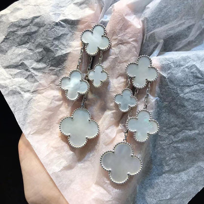 [Luxery]CLOVER EARRINGS WHITE MOP 4 MOTIFS SILVER