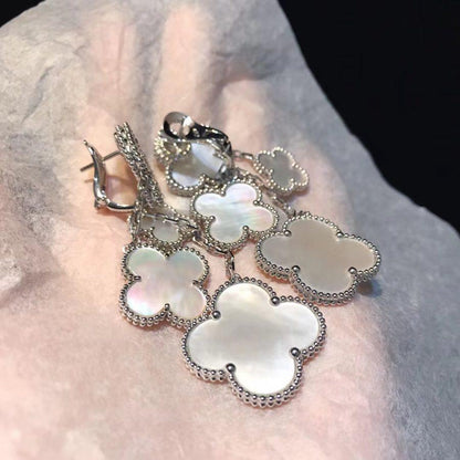 [Luxery]CLOVER EARRINGS WHITE MOP 4 MOTIFS SILVER