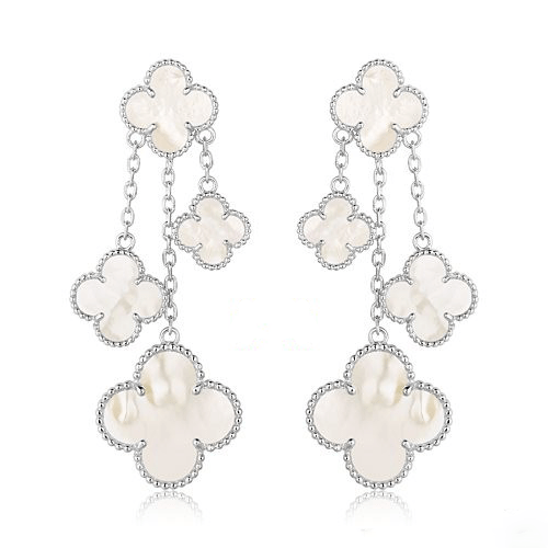 [Luxery]CLOVER EARRINGS WHITE MOP 4 MOTIFS SILVER