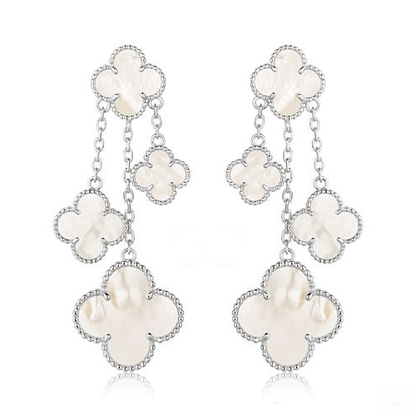 [Luxery]CLOVER EARRINGS WHITE MOP 4 MOTIFS SILVER