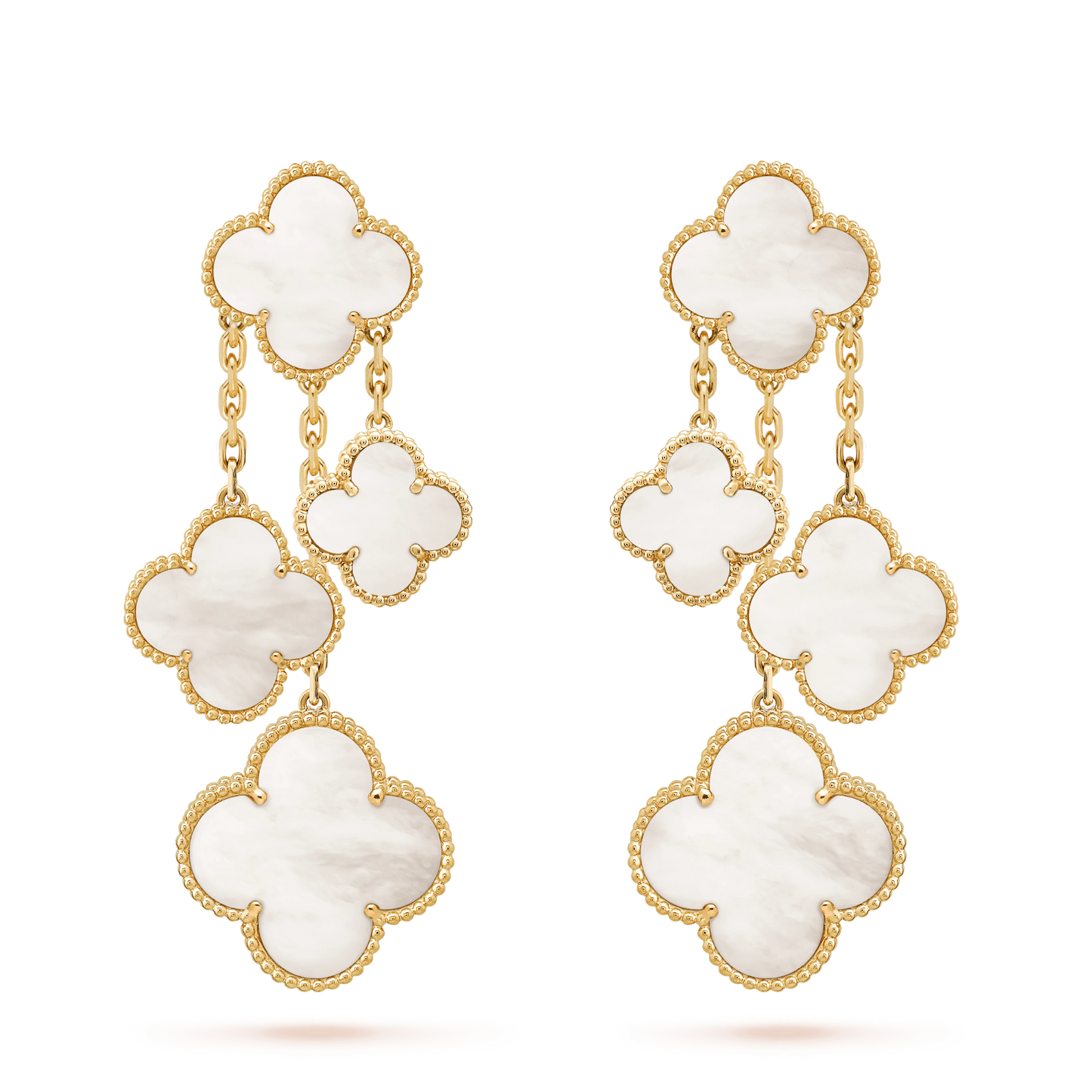 [Luxery]CLOVER EARRINGS WHITE MOP 4 MOTIFS GOLD