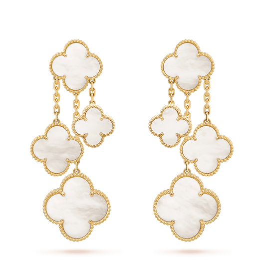[Luxery]CLOVER EARRINGS WHITE MOP 4 MOTIFS GOLD