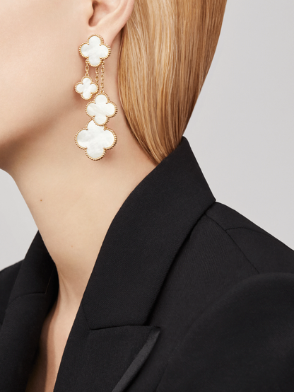 [Luxery]CLOVER EARRINGS WHITE MOP 4 MOTIFS GOLD