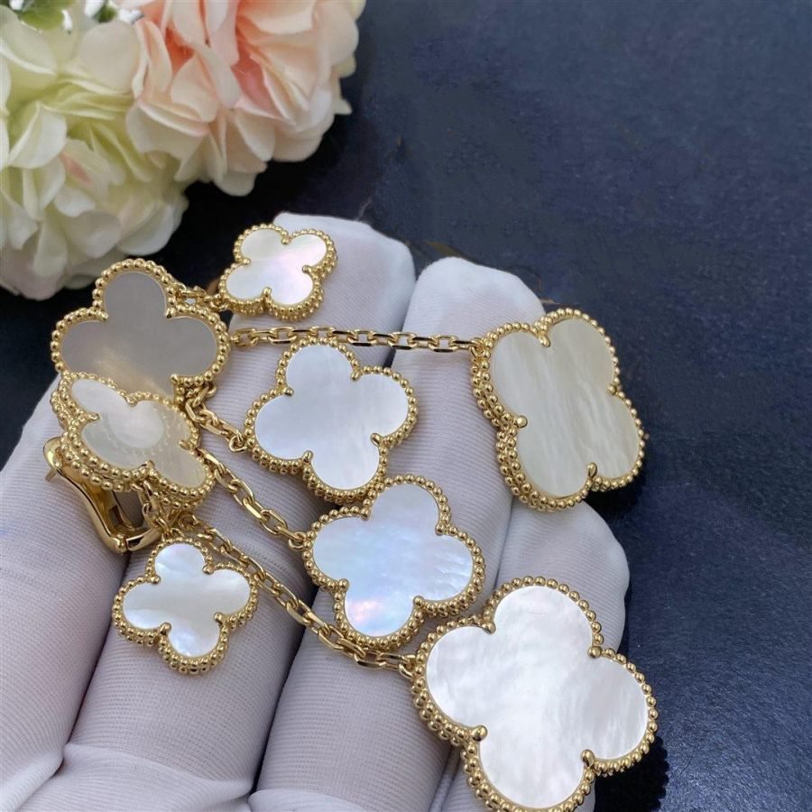 [Luxery]CLOVER EARRINGS WHITE MOP 4 MOTIFS GOLD