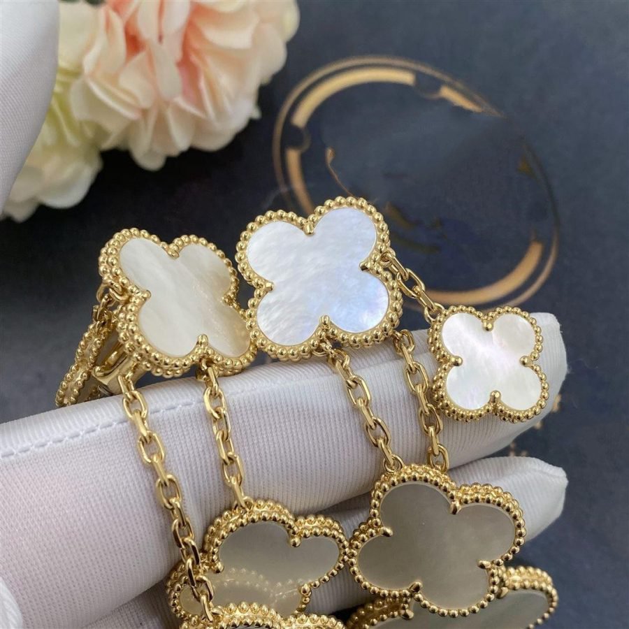 [Luxery]CLOVER EARRINGS WHITE MOP 4 MOTIFS GOLD