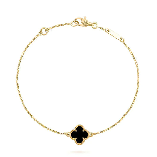 [Luxery]CLOVER ONYX SINGLE FLOWER BRACELET