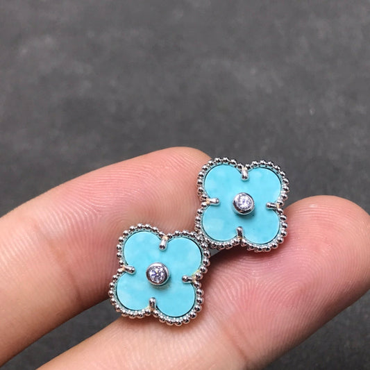 [Luxery]CLOVER 1 DIAMOND BLUE SKY SILVER EARRINGS