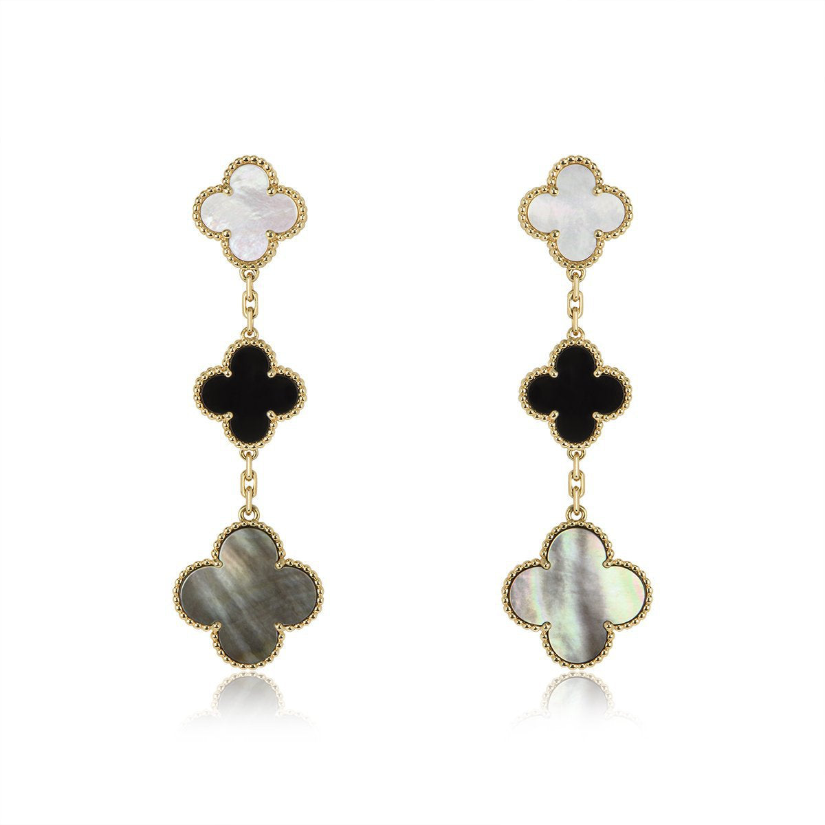 [Luxery]CLOVER EARRINGS GOLD ONYX MOP 3 MOTIF