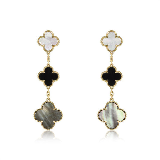 [Luxery]CLOVER EARRINGS GOLD ONYX MOP 3 MOTIF