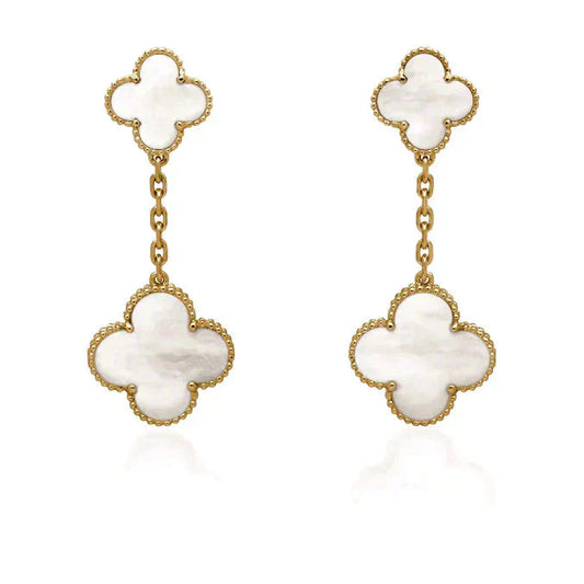 [Luxery]CLOVER 2 MOTIF WHITE MOP EARRINGS