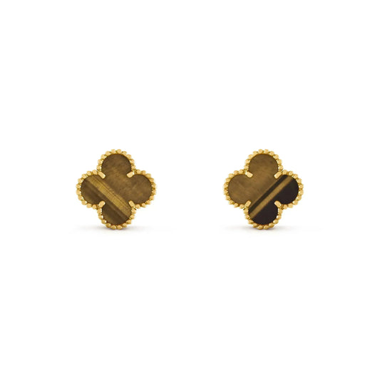 [Luxery]CLOVER MEDIUM 1 MOTIFS TIGER EYE EARRINGS